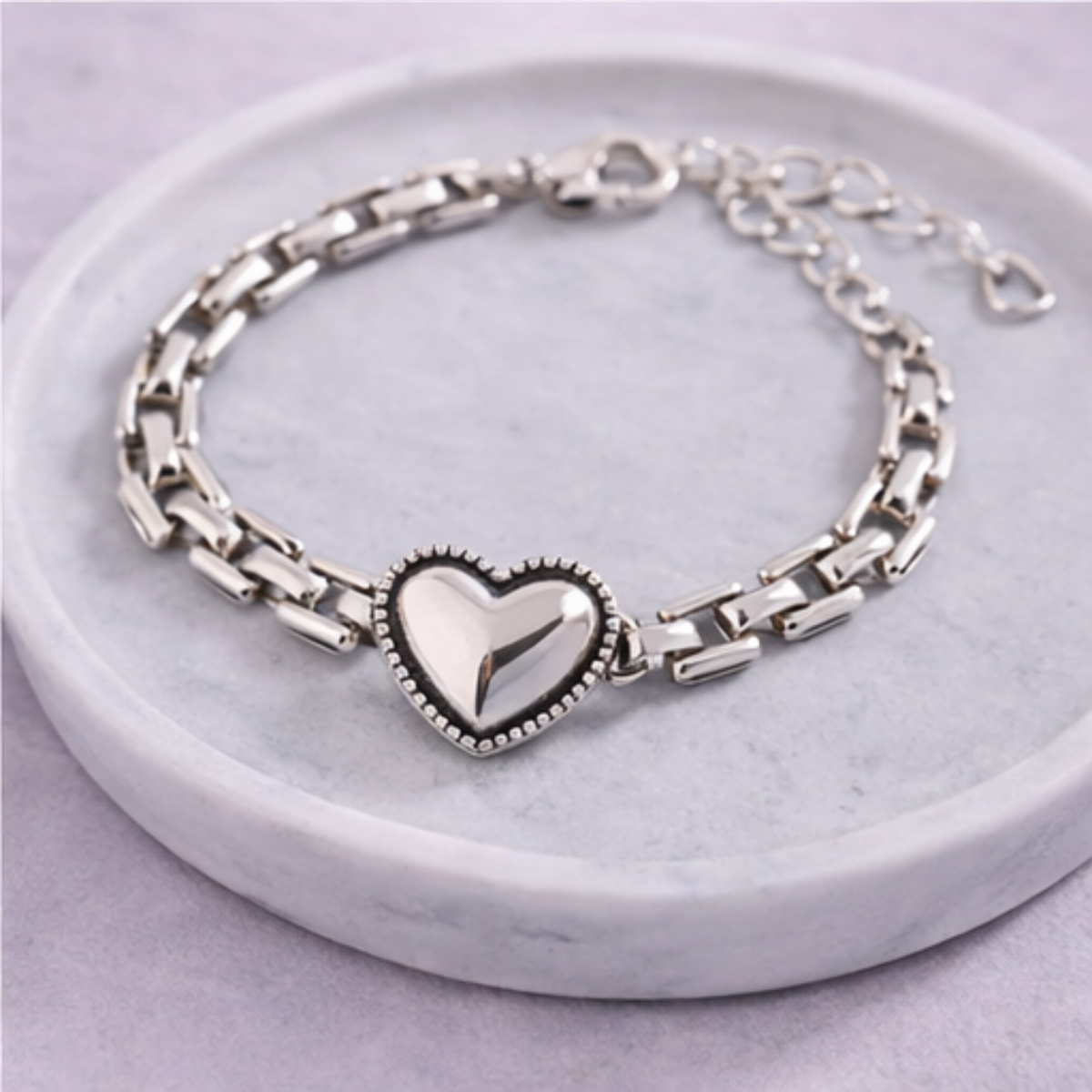 Pulsera de Plata 925 con cadena geométrica y corazón - Sensibilidad