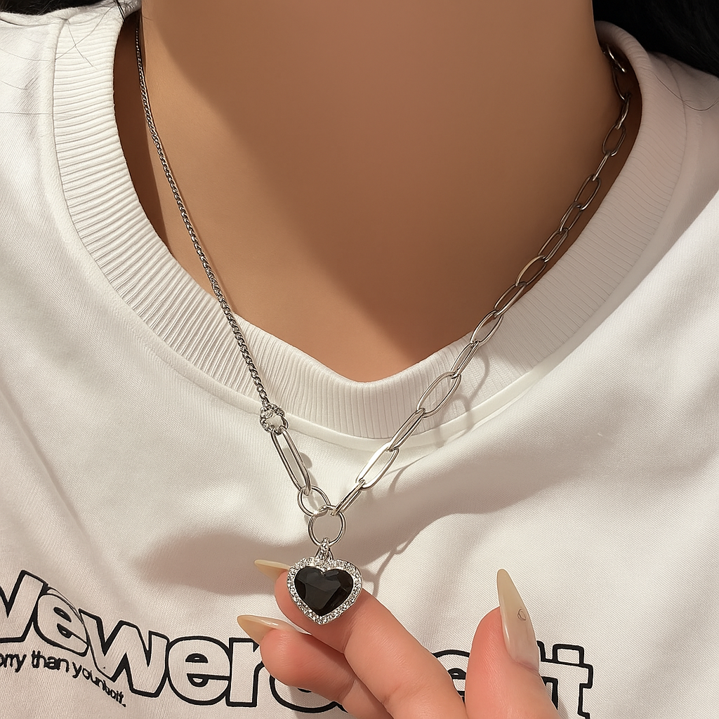 Collar de Plata 925 - Corazón Negro