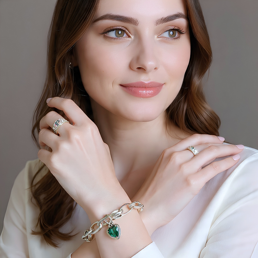 Pulsera de Plata 925 con colgante de circonita verde de corazón - Green