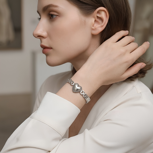 Pulsera de Plata 925 con cadena geométrica y corazón - Sensibilidad