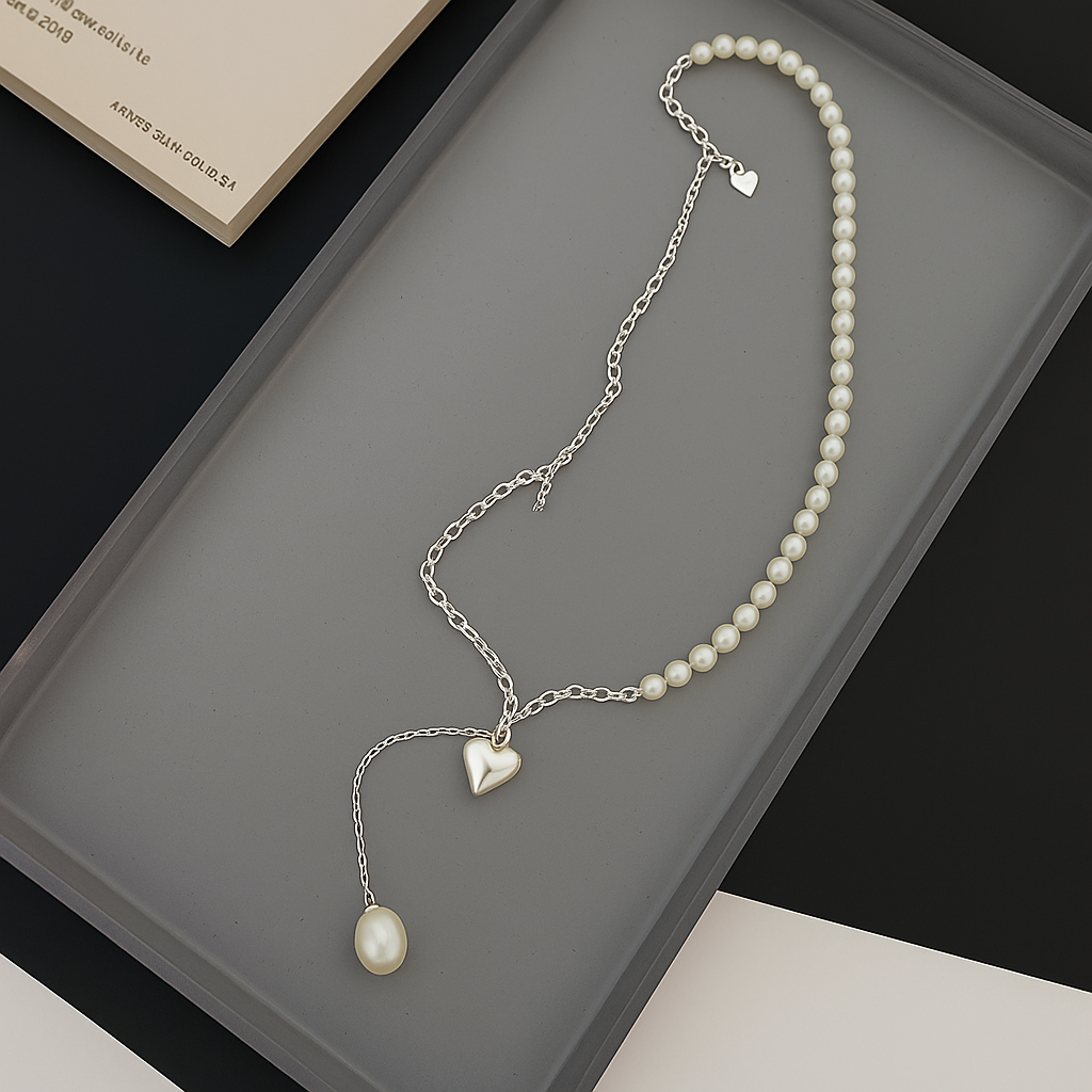 Collar de Plata 925 con colgante de corazón y perlas - Grecia