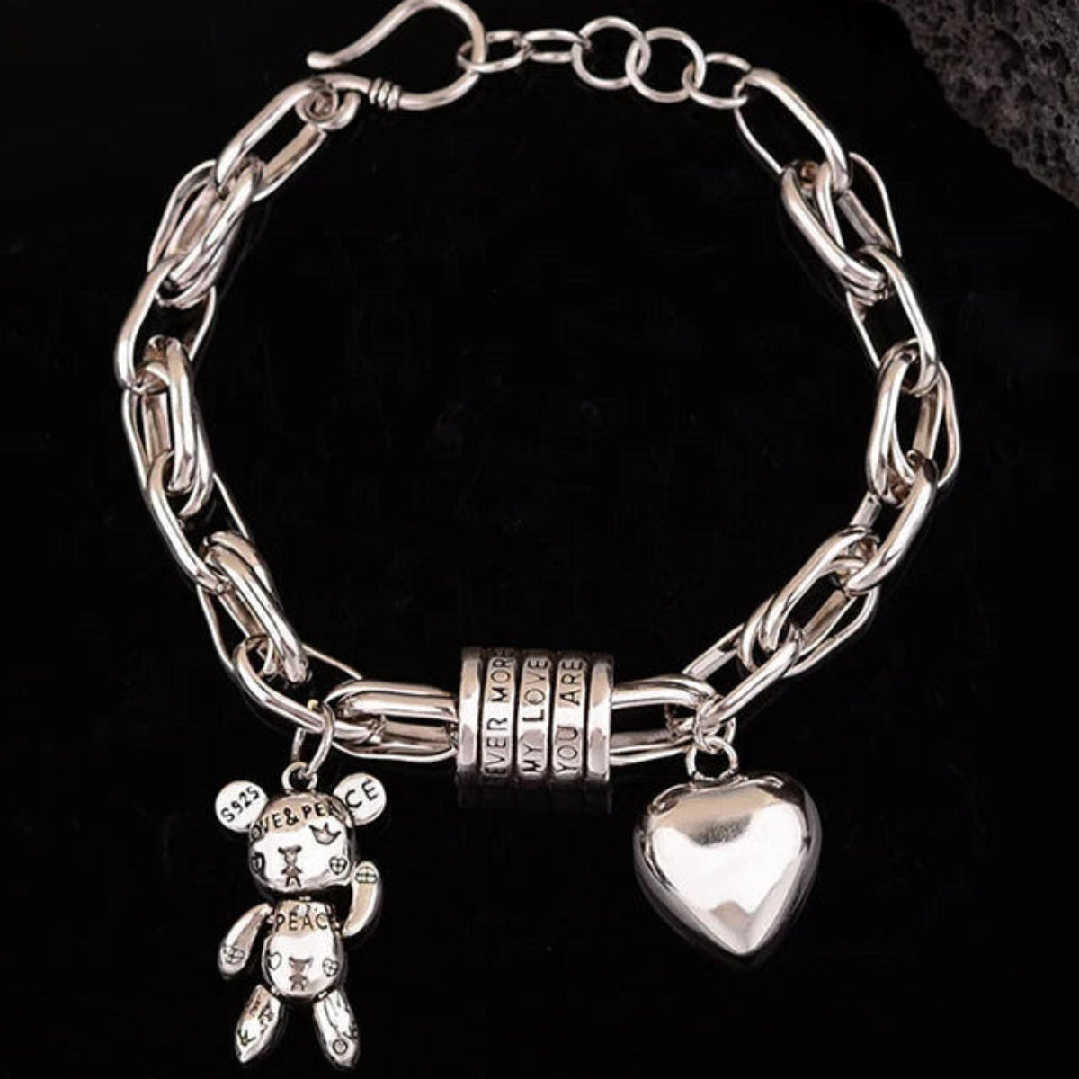 Pulsera de Plata 925 con colgante de oso y un corazón - Gabi