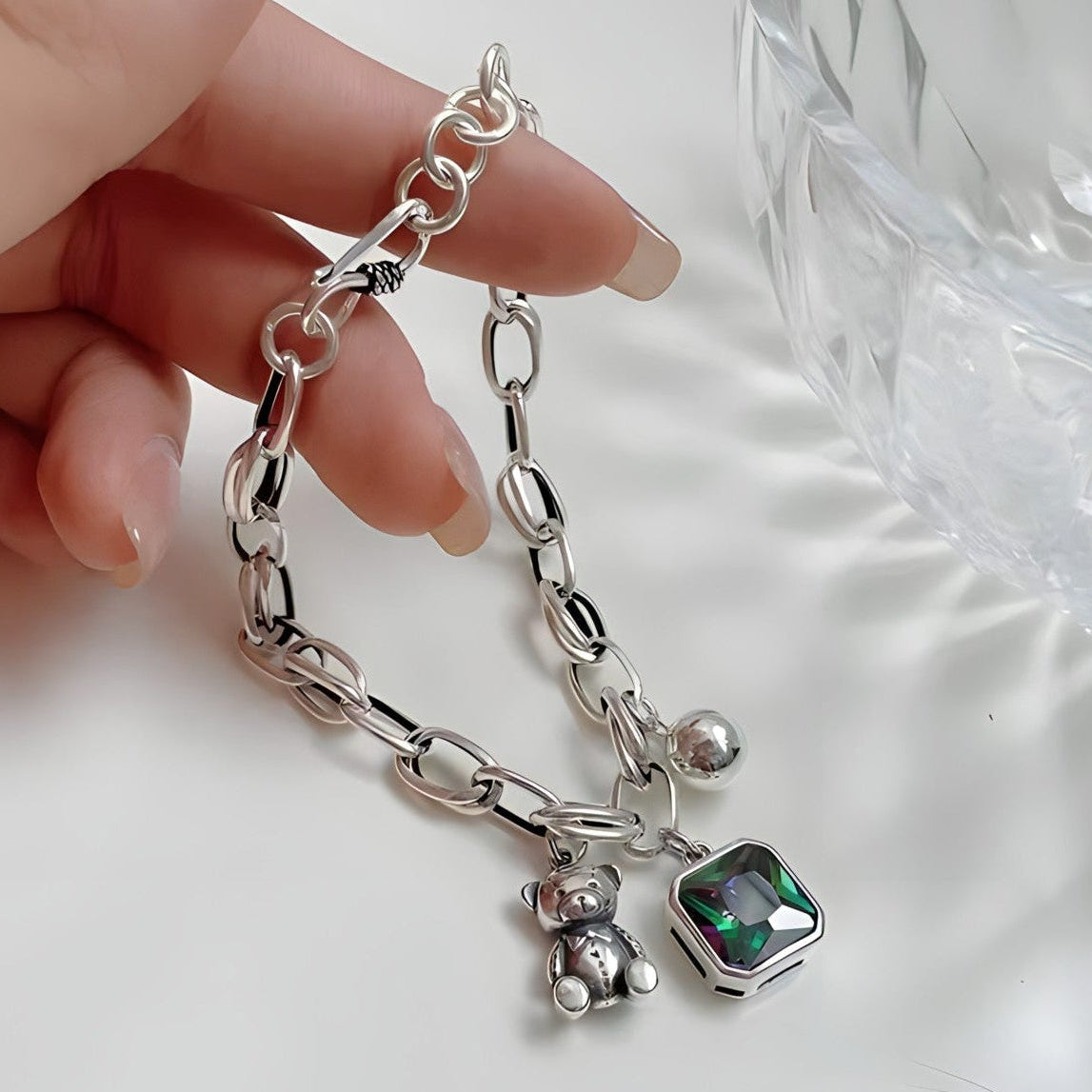 Pulsera de Plata 925 con colgantes de osito y circonitas - Lumi