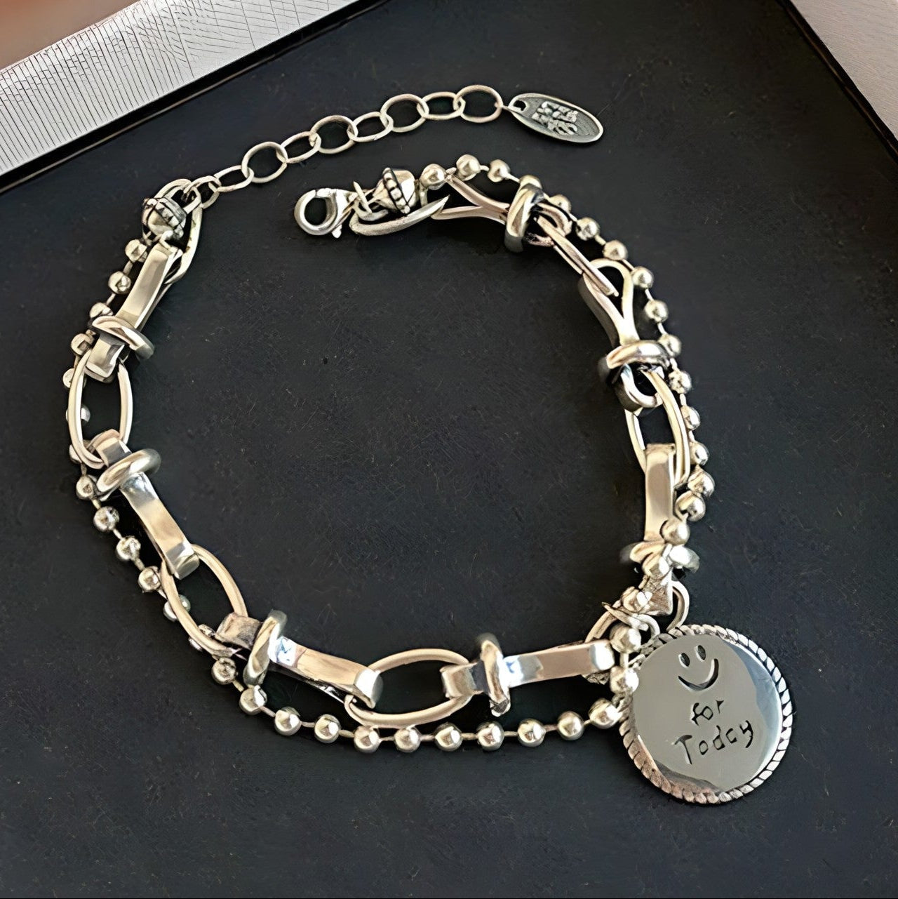 Pulsera de Plata 925 con doble cadena y colgante - Medalla