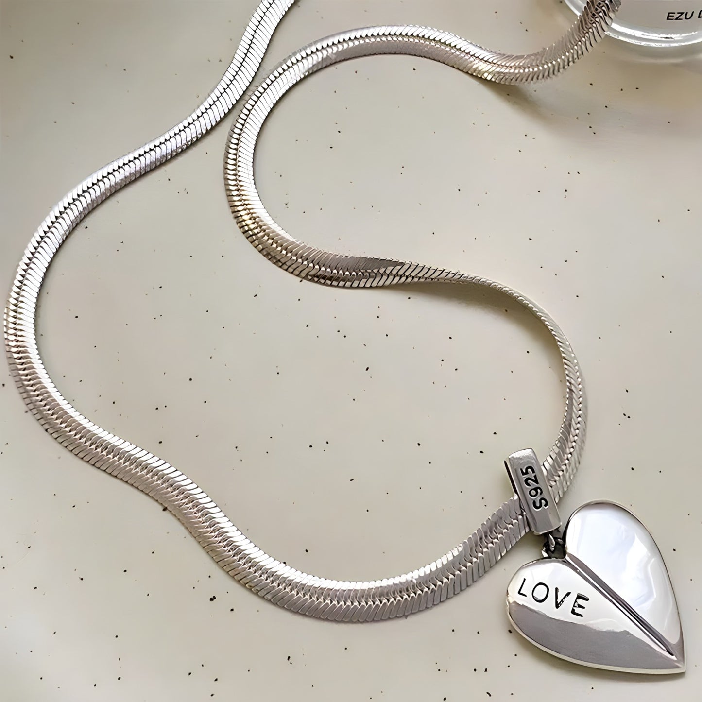 Collar de Plata 925 con cadena plana y colgante de corazón - Niza