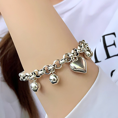 Pulsera de Plata 925 con colgante de corazón y cuentas - June