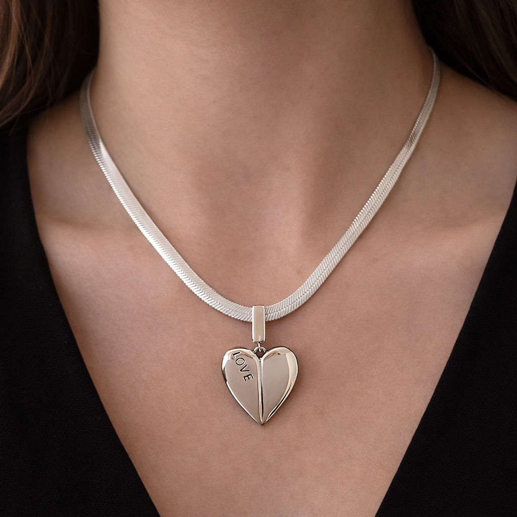 Collar de Plata 925 con cadena plana y colgante de corazón - Niza