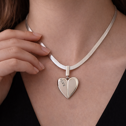 Collar de Plata 925 con cadena plana y colgante de corazón - Niza