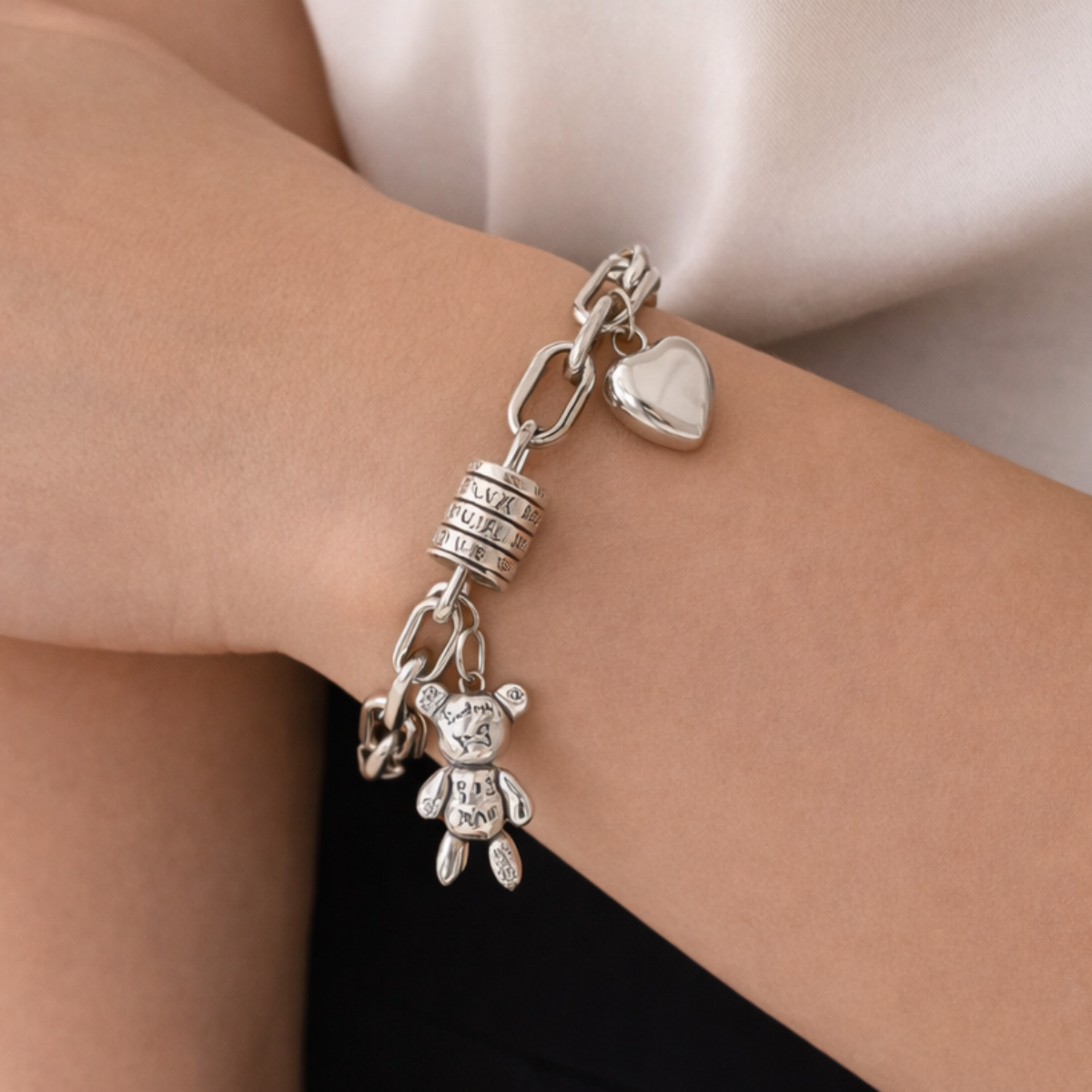 Pulsera de Plata 925 con colgante de oso y un corazón - Gabi