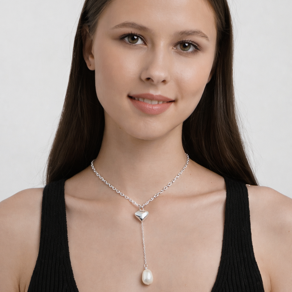 Collar de Plata 925 con colgante de corazón y perlas - Grecia