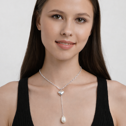 Collar de Plata 925 con colgante de corazón y perlas - Grecia