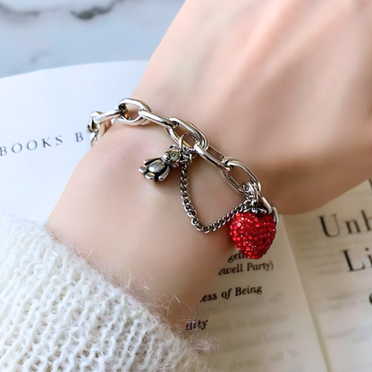 Pulsera de Plata 925 con colgante de oso y circonita de fresa roja - Fresa