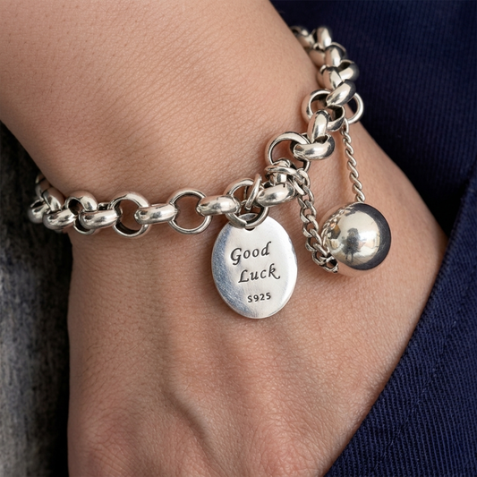 Pulsera de plata 925 con medalla Good luck - Buena suerte
