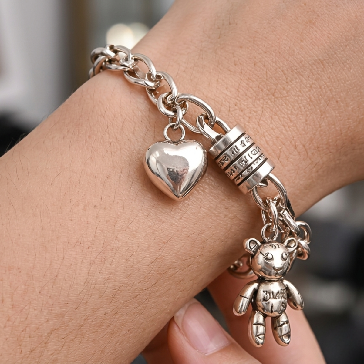Pulsera de Plata 925 con colgante de oso y un corazón - Gabi