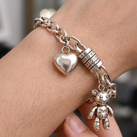 Pulsera de Plata 925 con colgante de oso y un corazón - Gabi