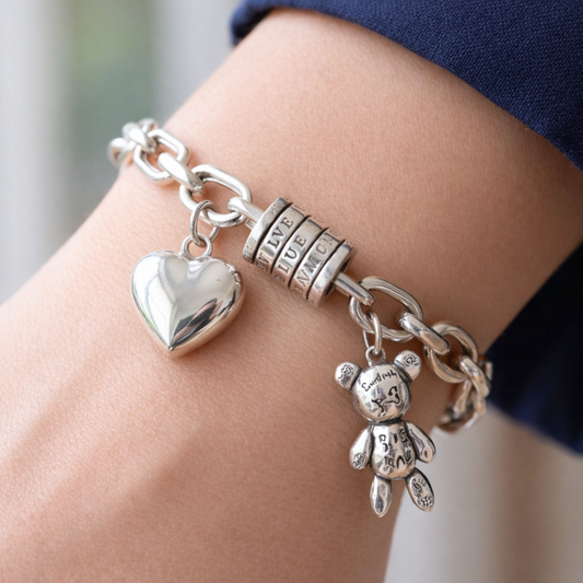 Pulsera de Plata 925 con colgante de oso y un corazón - Gabi
