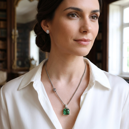 Collar de Plata 925 con un colgante de circonita verde - Esmeralda