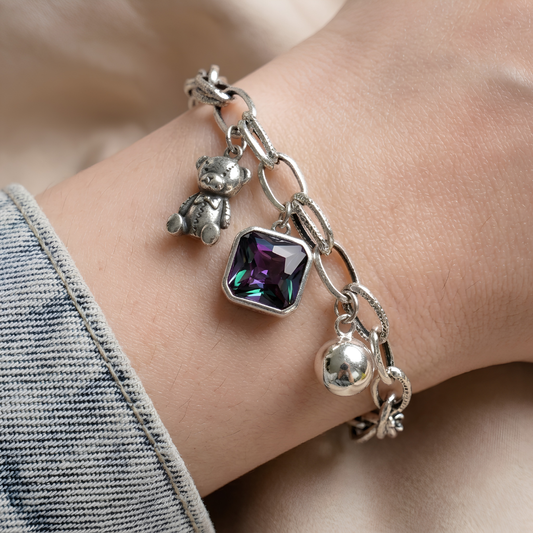 Pulsera de Plata 925 con colgantes de osito y circonitas - Lumi
