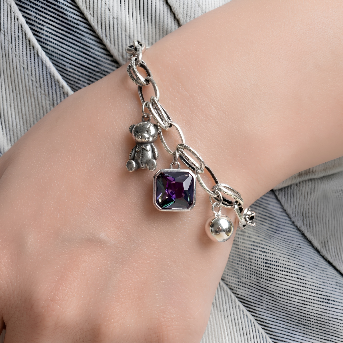 Pulsera de Plata 925 con colgantes de osito y circonitas - Lumi