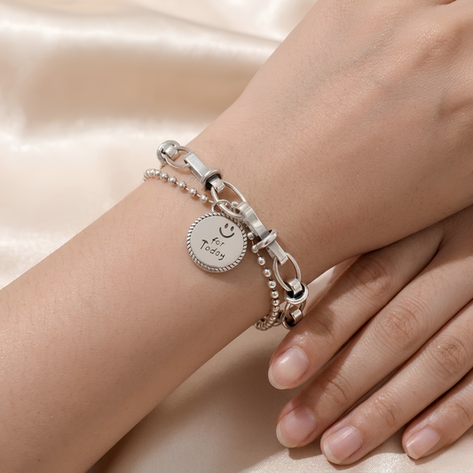 Pulsera de Plata 925 con doble cadena y colgante - Medalla