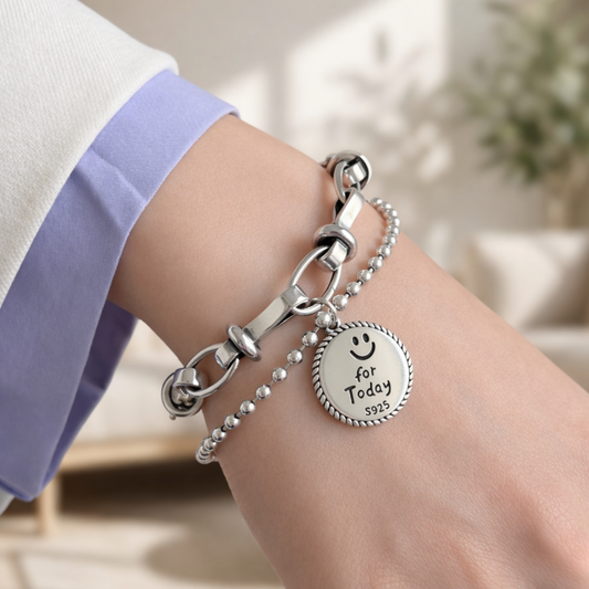 Pulsera de Plata 925 con doble cadena y colgante - Medalla