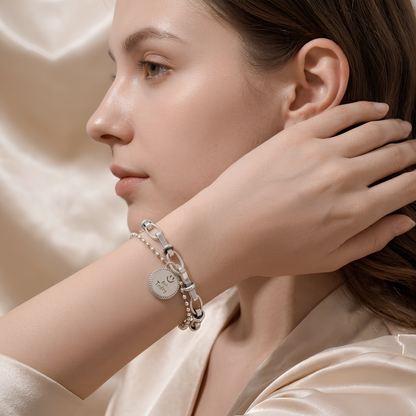 Pulsera de Plata 925 con doble cadena y colgante - Medalla