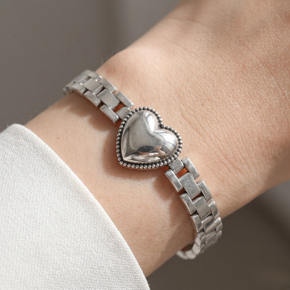 Pulsera de Plata 925 con cadena geométrica y corazón - Sensibilidad