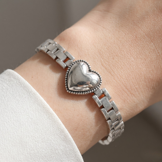 Pulsera de Plata 925 con cadena geométrica y corazón - Sensibilidad