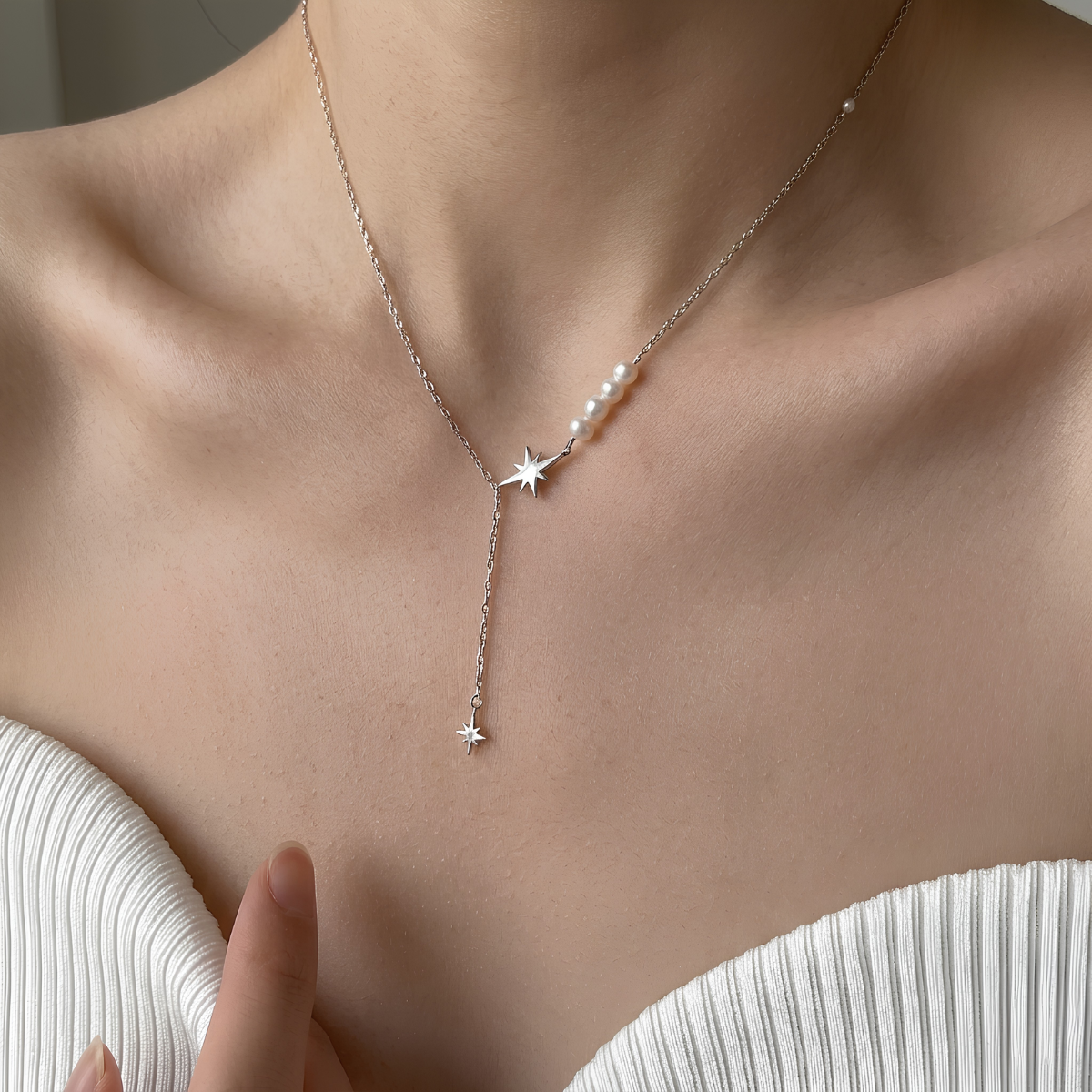 Collar de Plata 925 con perlas y colgante en forma de estrella - Penelope