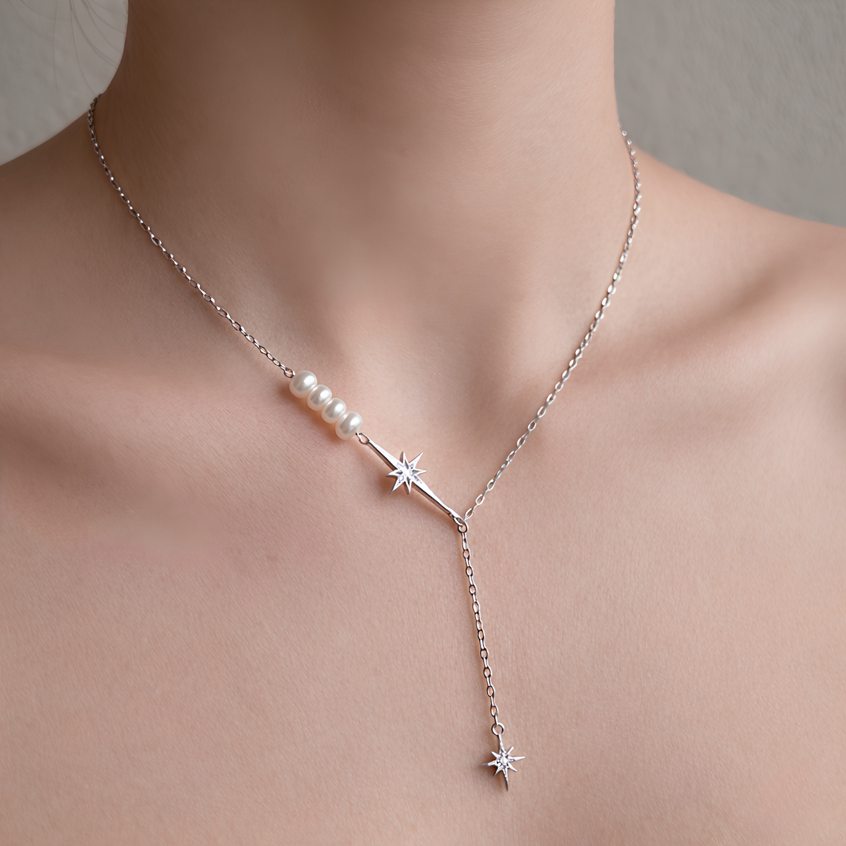Collar de Plata 925 con perlas y colgante en forma de estrella - Penelope