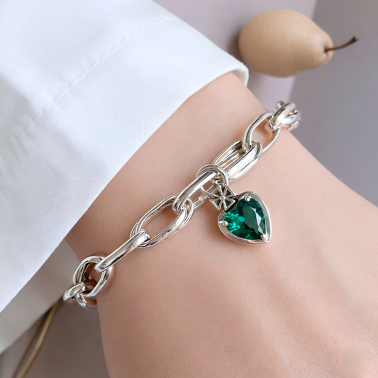 Pulsera de Plata 925 con colgante de circonita verde de corazón - Green