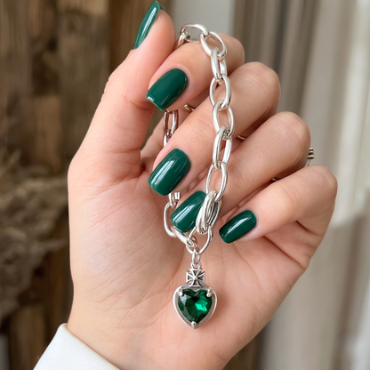 Pulsera de Plata 925 con colgante de circonita verde de corazón - Green