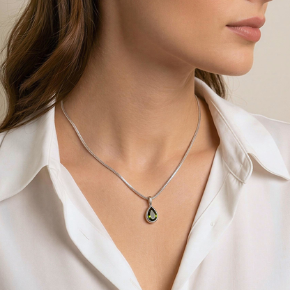 Collar de plata 925 con colgante en forma de gota con circonita verde - Laila