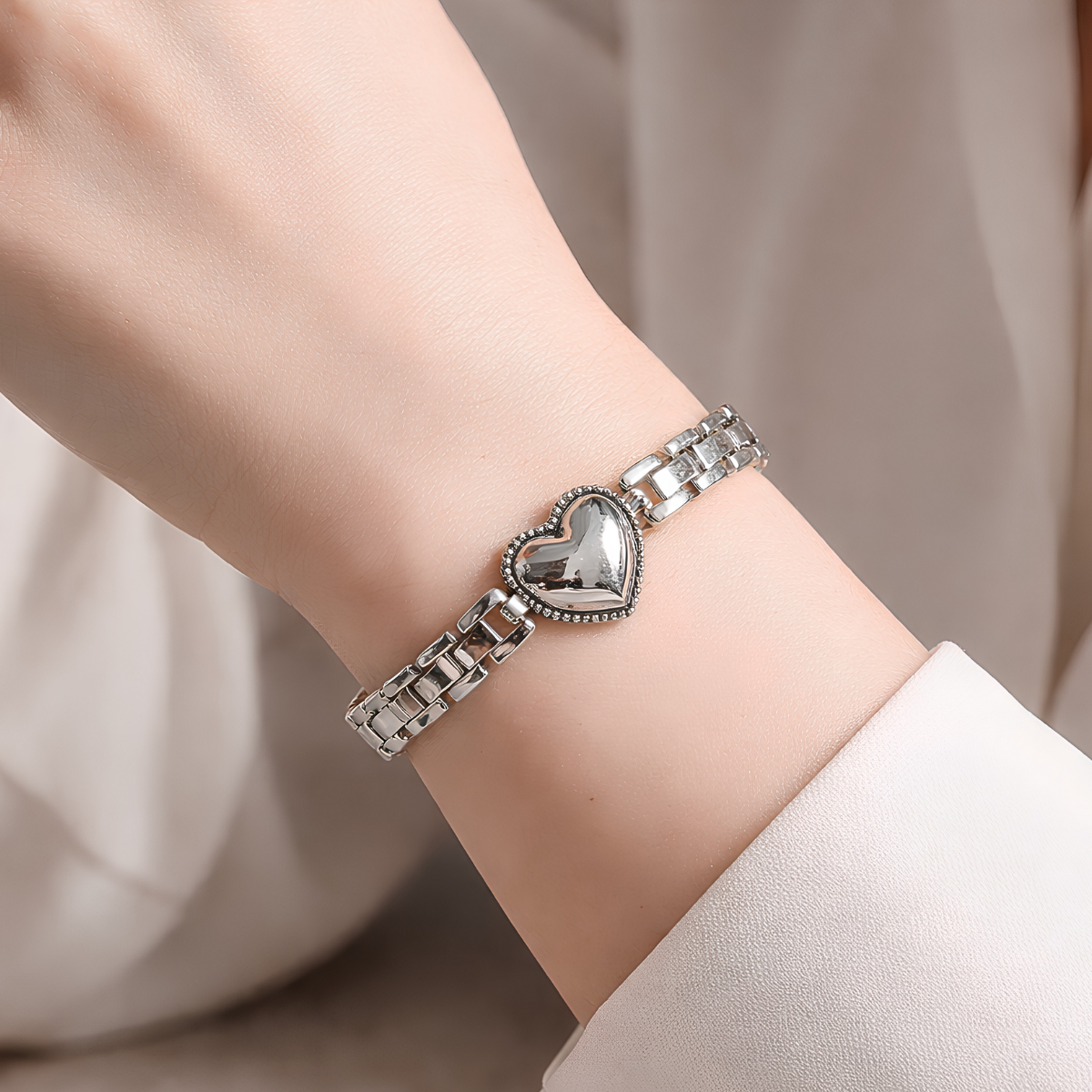 Pulsera de Plata 925 con cadena geométrica y corazón - Sensibilidad