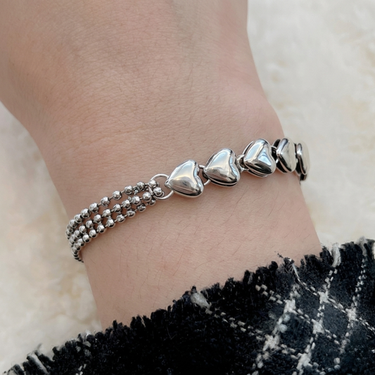 Pulsera de Plata 925 con corriente doble en corazón - Pablita