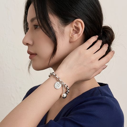 Pulsera de plata 925 con medalla Good luck - Buena suerte