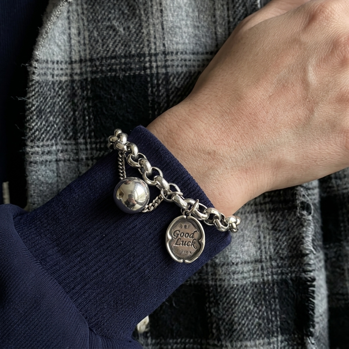 Pulsera de plata 925 con medalla Good luck - Buena suerte