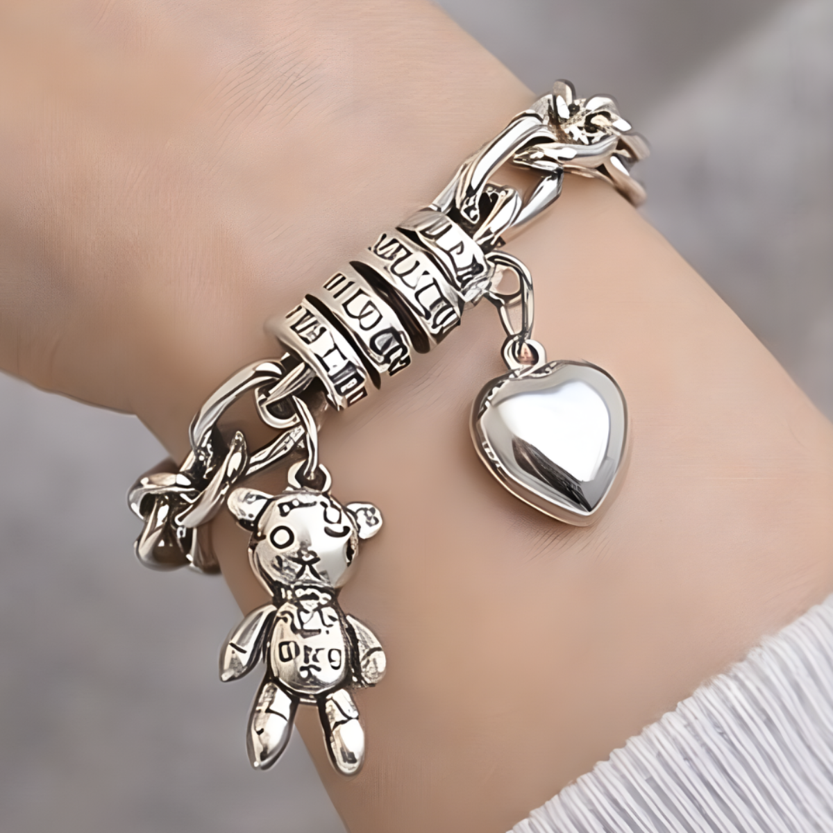 Pulsera de Plata 925 con colgante de oso y un corazón - Gabi