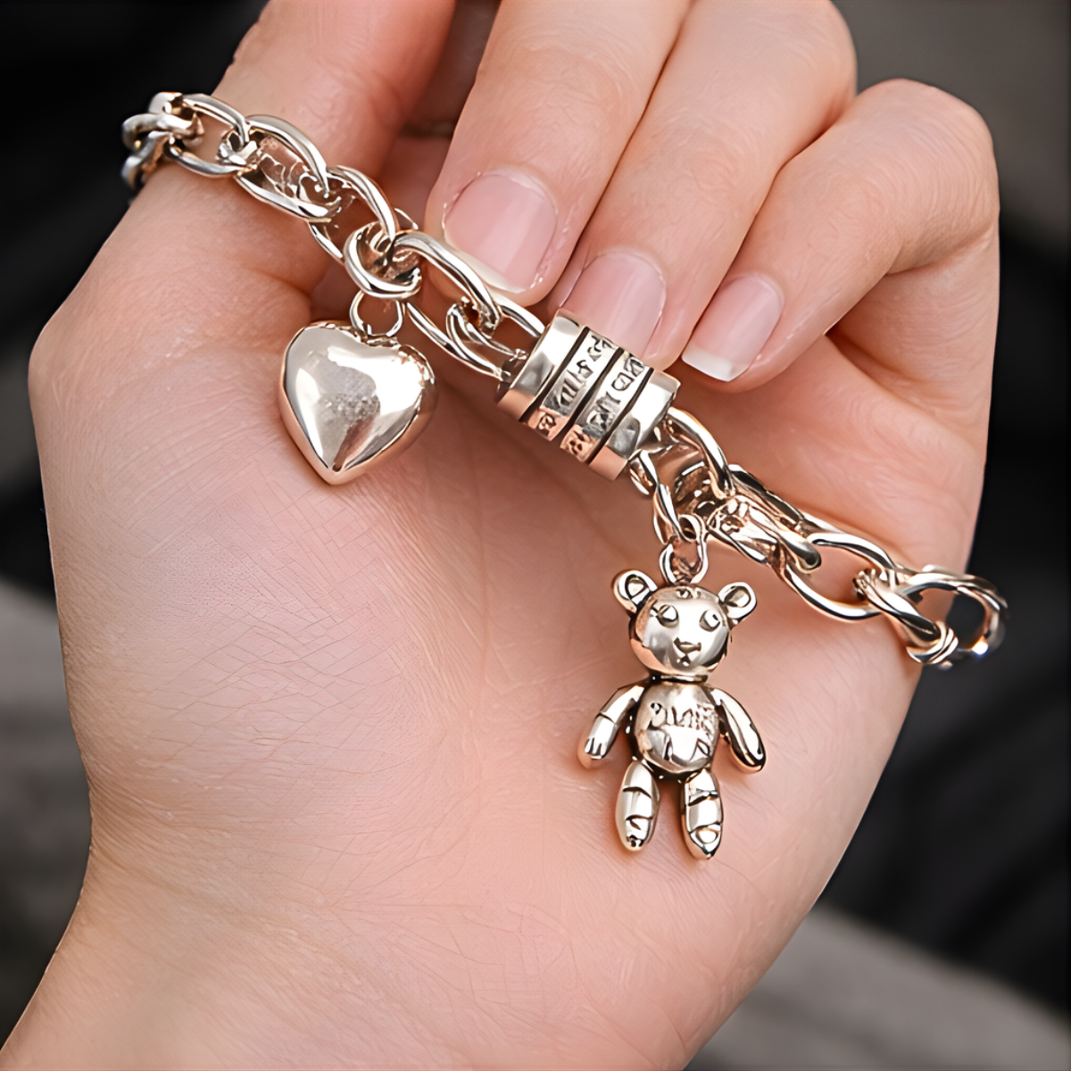 Pulsera de Plata 925 con colgante de oso y un corazón - Gabi