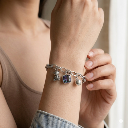 Pulsera de Plata 925 con colgantes de osito y circonitas - Lumi