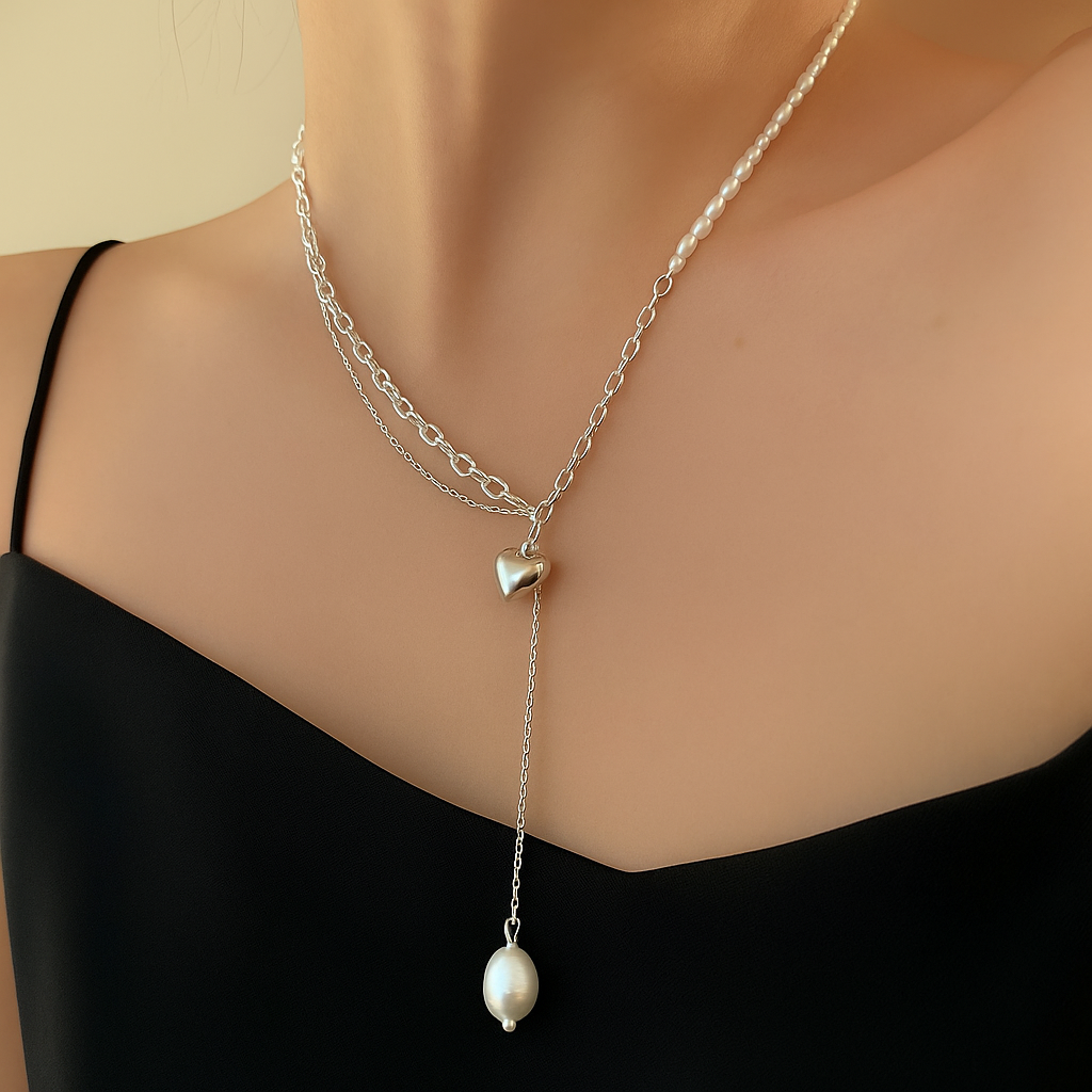 Collar de Plata 925 - Corazón Perla