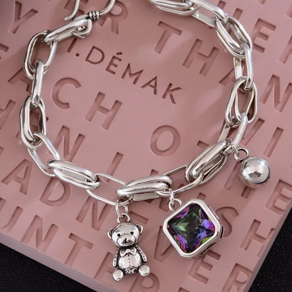 Pulsera de Plata 925 con colgantes de osito y circonitas - Lumi