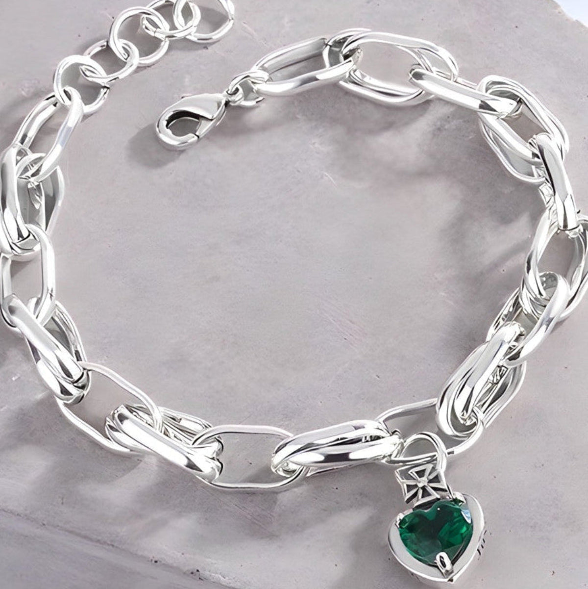 Pulsera de Plata 925 con colgante de circonita verde de corazón - Green