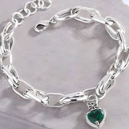 Pulsera de Plata 925 con colgante de circonita verde de corazón - Green