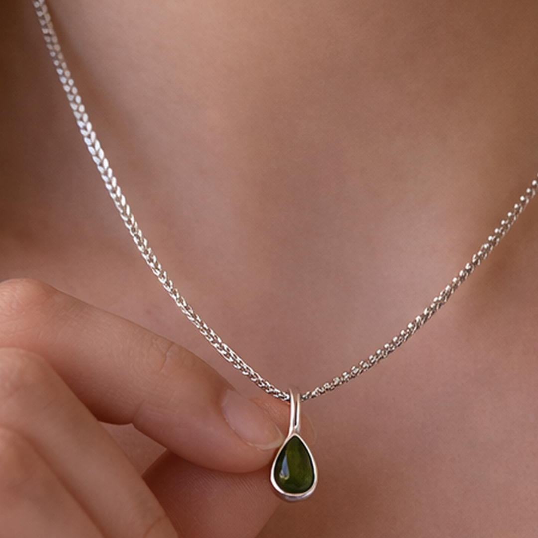 Collar de plata 925 con colgante en forma de gota con circonita verde - Laila