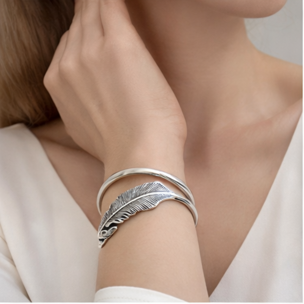 Pulsera de Plata 925 en forma de hojas - Pluma