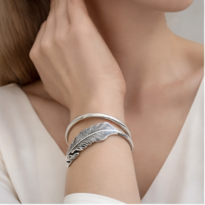 Pulsera de Plata 925 en forma de hojas - Pluma
