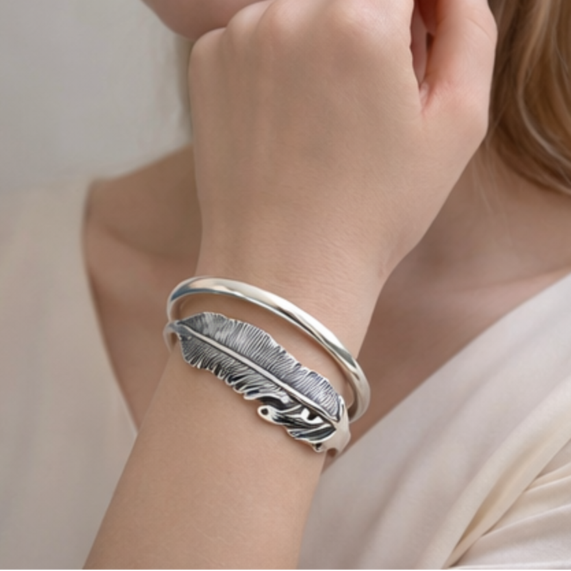 Pulsera de Plata 925 en forma de hojas - Pluma