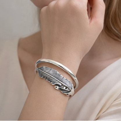 Pulsera de Plata 925 en forma de hojas - Pluma