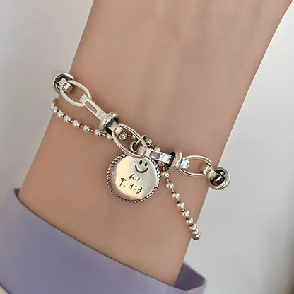 Pulsera de Plata 925 con doble cadena y colgante - Medalla